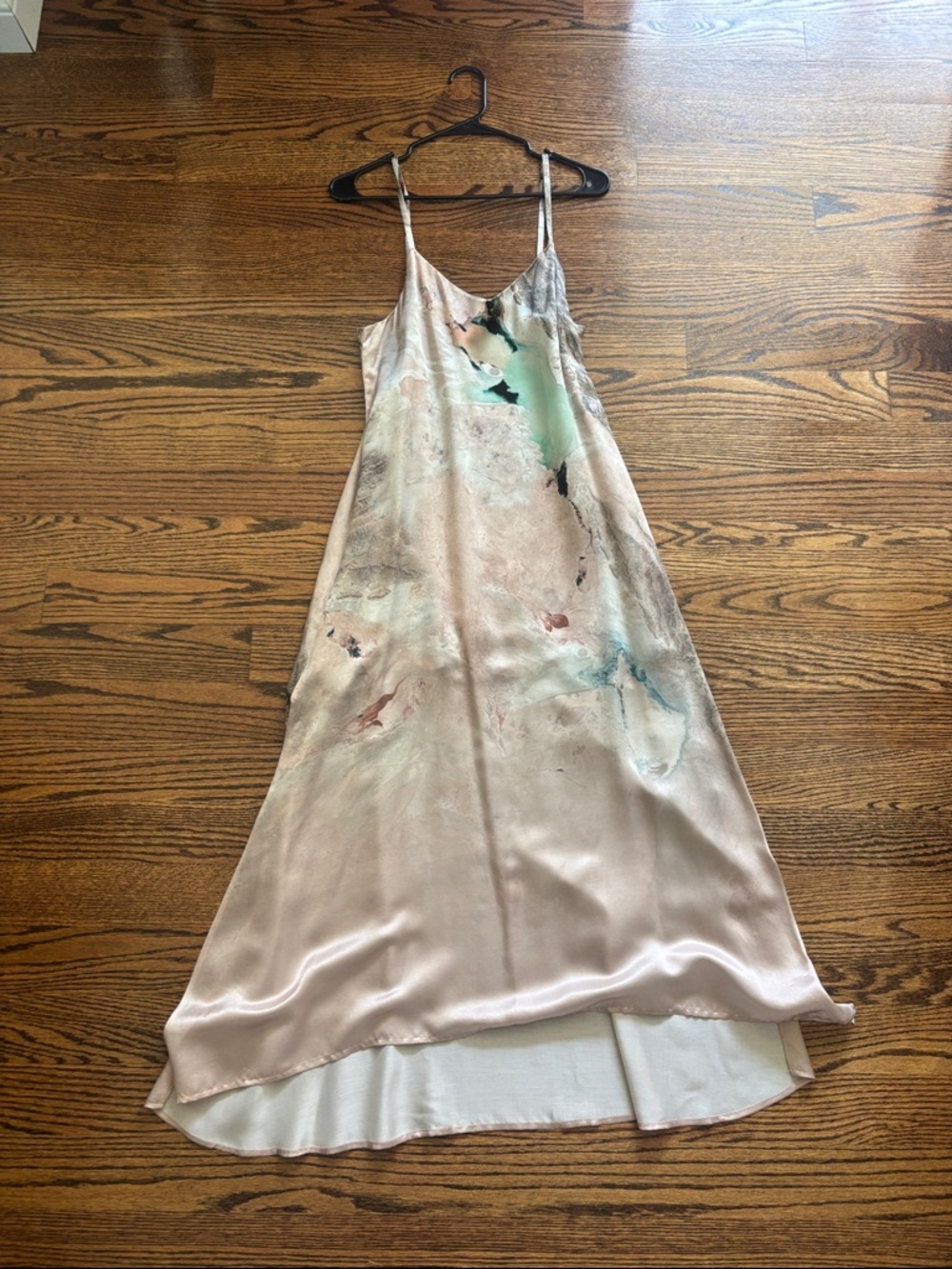 All Saints size 4 silk Slip Dress in Blush with Abstract Mint Accents